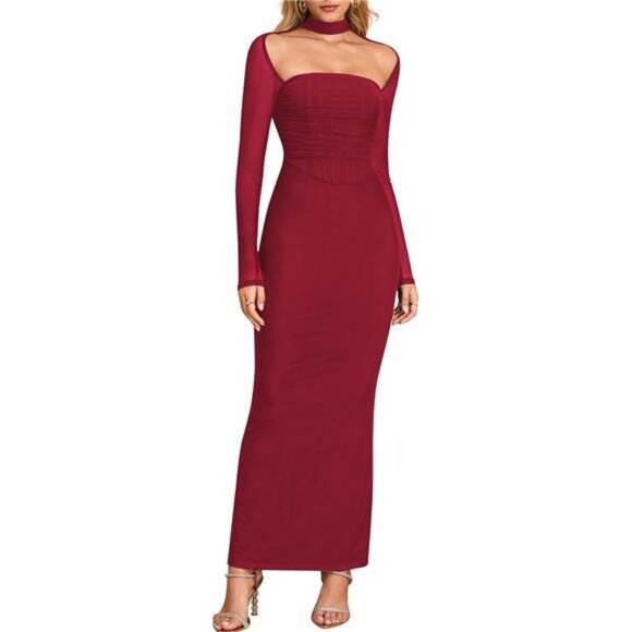 Fall Long Sleeve Corset Halter Formal Dress Ree - Picture 1 of 6